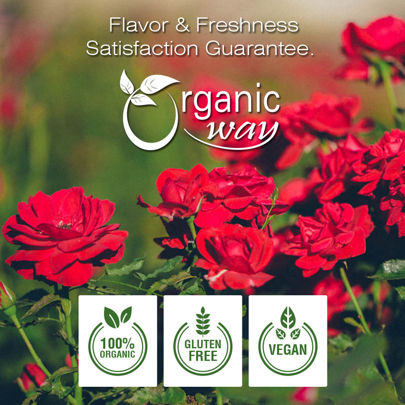 Organic Way Rose Petals Dried (Rosa Centifolia) - Pure, Edible & Fragrant for Tea | Organic & Kosher Certified | Raw, Vegan, Non GMO & Gluten Free | U